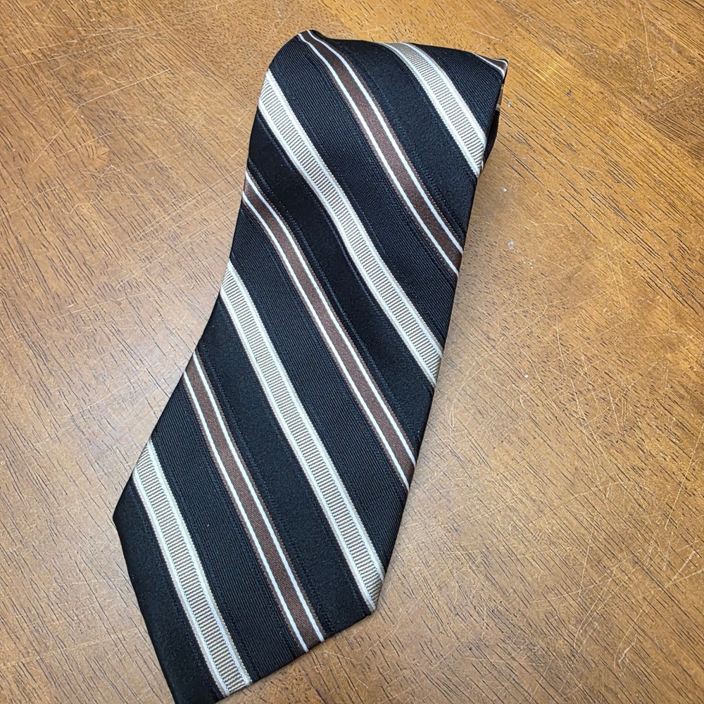 Michael Michael Kors Striped Necktie - Black, Brown,‎ and Beige